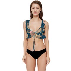 Seamless-pattern-owls-dreaming Low Cut Ruffle Edge Bikini Top