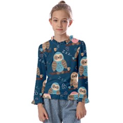 Seamless-pattern-owls-dreaming Kids  Frill Detail Tee