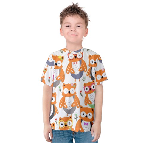 Cute-colorful-owl-cartoon-seamless-pattern Kids  Cotton Tee by pakminggu