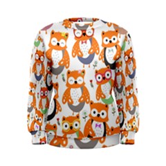 Cute-colorful-owl-cartoon-seamless-pattern Women s Sweatshirt by pakminggu