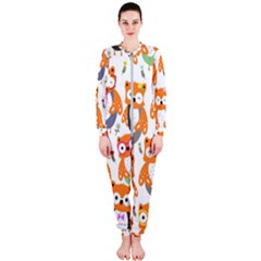 Cute-colorful-owl-cartoon-seamless-pattern Onepiece Jumpsuit (ladies) by pakminggu