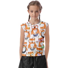 Cute-colorful-owl-cartoon-seamless-pattern Kids  Raglan Cap Sleeve Tee by pakminggu