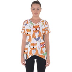 Cute-colorful-owl-cartoon-seamless-pattern Cut Out Side Drop Tee by pakminggu