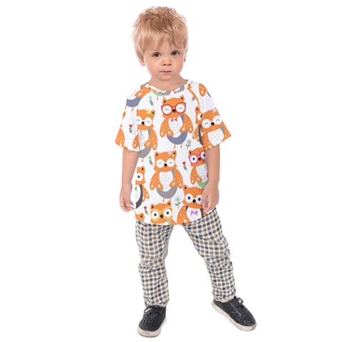 Cute-colorful-owl-cartoon-seamless-pattern Kids  Raglan Tee by pakminggu