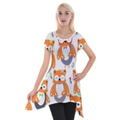 Cute-colorful-owl-cartoon-seamless-pattern Short Sleeve Side Drop Tunic by pakminggu