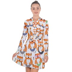 Cute-colorful-owl-cartoon-seamless-pattern Long Sleeve Panel Dress by pakminggu