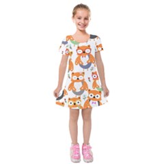 Cute-colorful-owl-cartoon-seamless-pattern Kids  Short Sleeve Velvet Dress by pakminggu