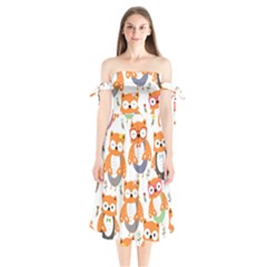 Cute-colorful-owl-cartoon-seamless-pattern Shoulder Tie Bardot Midi Dress by pakminggu