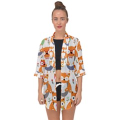 Cute-colorful-owl-cartoon-seamless-pattern Open Front Chiffon Kimono by pakminggu