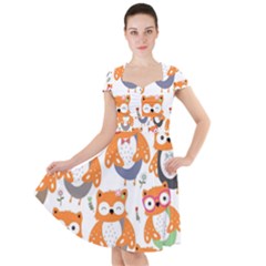 Cute-colorful-owl-cartoon-seamless-pattern Cap Sleeve Midi Dress by pakminggu