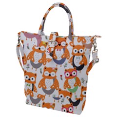 Cute-colorful-owl-cartoon-seamless-pattern Buckle Top Tote Bag by pakminggu