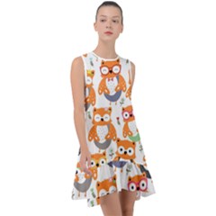 Cute-colorful-owl-cartoon-seamless-pattern Frill Swing Dress by pakminggu