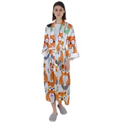 Cute-colorful-owl-cartoon-seamless-pattern Maxi Satin Kimono by pakminggu