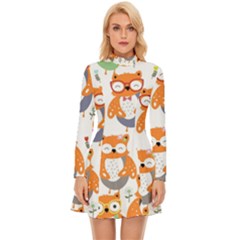 Cute-colorful-owl-cartoon-seamless-pattern Long Sleeve Velour Longline Dress by pakminggu