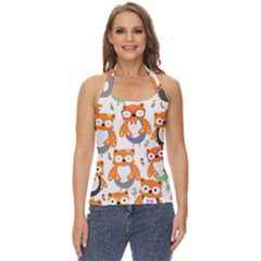 Cute-colorful-owl-cartoon-seamless-pattern Basic Halter Top by pakminggu