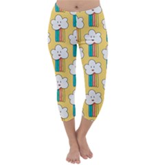 Smile-cloud-rainbow-pattern-yellow Capri Winter Leggings  by pakminggu