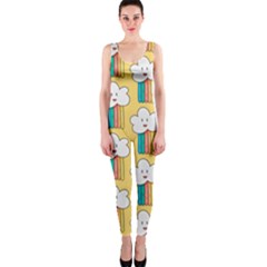 Smile-cloud-rainbow-pattern-yellow One Piece Catsuit by pakminggu