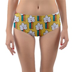 Smile-cloud-rainbow-pattern-yellow Reversible Mid-waist Bikini Bottoms by pakminggu