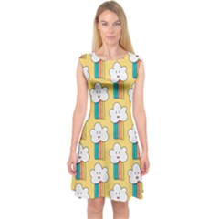 Smile-cloud-rainbow-pattern-yellow Capsleeve Midi Dress by pakminggu