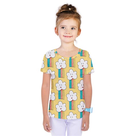 Smile-cloud-rainbow-pattern-yellow Kids  One Piece Tee by pakminggu