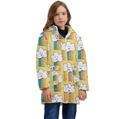 Smile-cloud-rainbow-pattern-yellow Kids  Hooded Longline Puffer Jacket by pakminggu