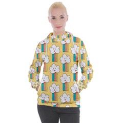 Smile-cloud-rainbow-pattern-yellow Women s Hooded Pullover by pakminggu