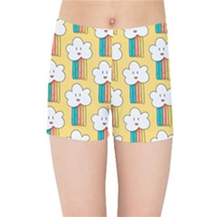 Smile-cloud-rainbow-pattern-yellow Kids  Sports Shorts by pakminggu