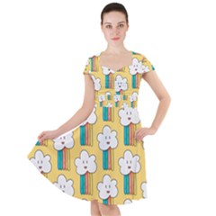 Smile-cloud-rainbow-pattern-yellow Cap Sleeve Midi Dress by pakminggu