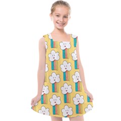 Smile-cloud-rainbow-pattern-yellow Kids  Cross Back Dress by pakminggu