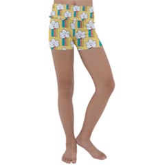 Smile-cloud-rainbow-pattern-yellow Kids  Lightweight Velour Yoga Shorts