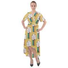 Smile-cloud-rainbow-pattern-yellow Front Wrap High Low Dress by pakminggu