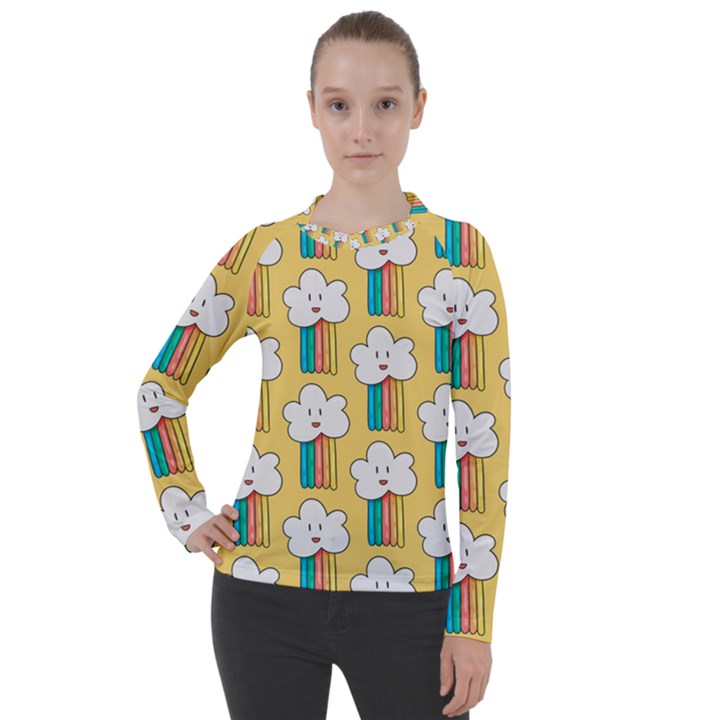 Smile-cloud-rainbow-pattern-yellow Women s Pique Long Sleeve Tee