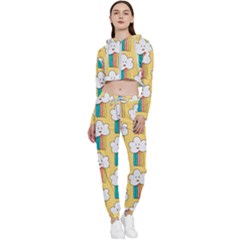 Smile-cloud-rainbow-pattern-yellow Cropped Zip Up Lounge Set by pakminggu