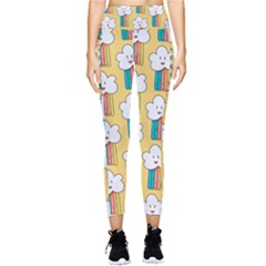 Smile-cloud-rainbow-pattern-yellow Pocket Leggings  by pakminggu