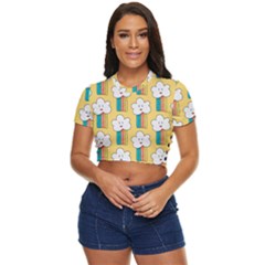 Smile-cloud-rainbow-pattern-yellow Side Button Cropped Tee by pakminggu