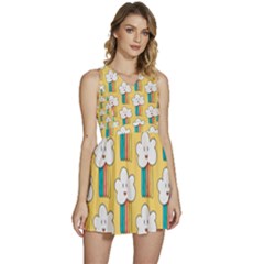 Smile-cloud-rainbow-pattern-yellow Sleeveless High Waist Mini Dress by pakminggu