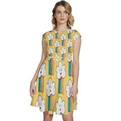 Smile-cloud-rainbow-pattern-yellow Cap Sleeve High Waist Dress by pakminggu