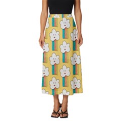 Smile-cloud-rainbow-pattern-yellow Classic Midi Chiffon Skirt