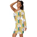 Smile-cloud-rainbow-pattern-yellow Long Sleeve One Shoulder Mini Dress View2