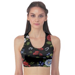 Floral-folk-fashion-ornamental-embroidery-pattern Fitness Sports Bra by pakminggu