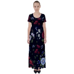 Floral-folk-fashion-ornamental-embroidery-pattern High Waist Short Sleeve Maxi Dress by pakminggu