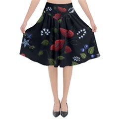 Floral-folk-fashion-ornamental-embroidery-pattern Flared Midi Skirt by pakminggu