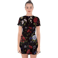 Floral-folk-fashion-ornamental-embroidery-pattern Drop Hem Mini Chiffon Dress by pakminggu