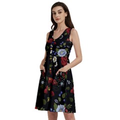 Floral-folk-fashion-ornamental-embroidery-pattern Sleeveless Dress With Pocket