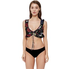 Floral-folk-fashion-ornamental-embroidery-pattern Low Cut Ruffle Edge Bikini Top