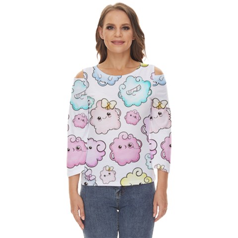 Cute-doodle-cartoon-seamless-pattern Cut Out Wide Sleeve Top by pakminggu