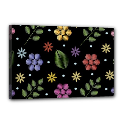 Embroidery-seamless-pattern-with-flowers Canvas 18  X 12  (stretched) by pakminggu