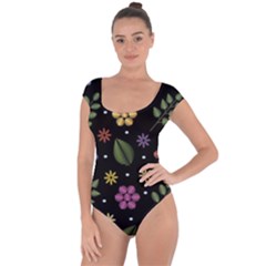 Embroidery-seamless-pattern-with-flowers Short Sleeve Leotard  by pakminggu