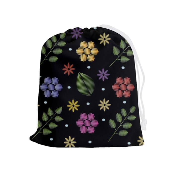 Embroidery-seamless-pattern-with-flowers Drawstring Pouch (XL)