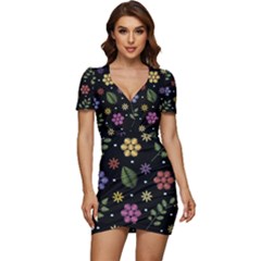 Embroidery-seamless-pattern-with-flowers Low Cut Cap Sleeve Mini Dress by pakminggu